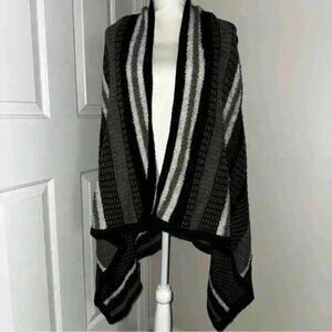 A.N.A Black & Gray Striped Knit Sleeveless Open Front Cardigan Women’s Medium
